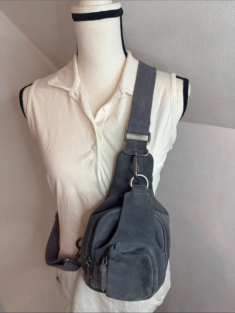 Free People Women's Gray Suede Crossbody Sling Bag - Casual Everyday Carry
